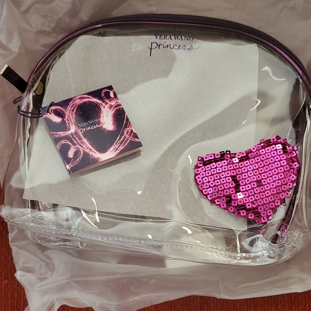 Vera Wang Princess Clear Heart Makeup Bag NWT